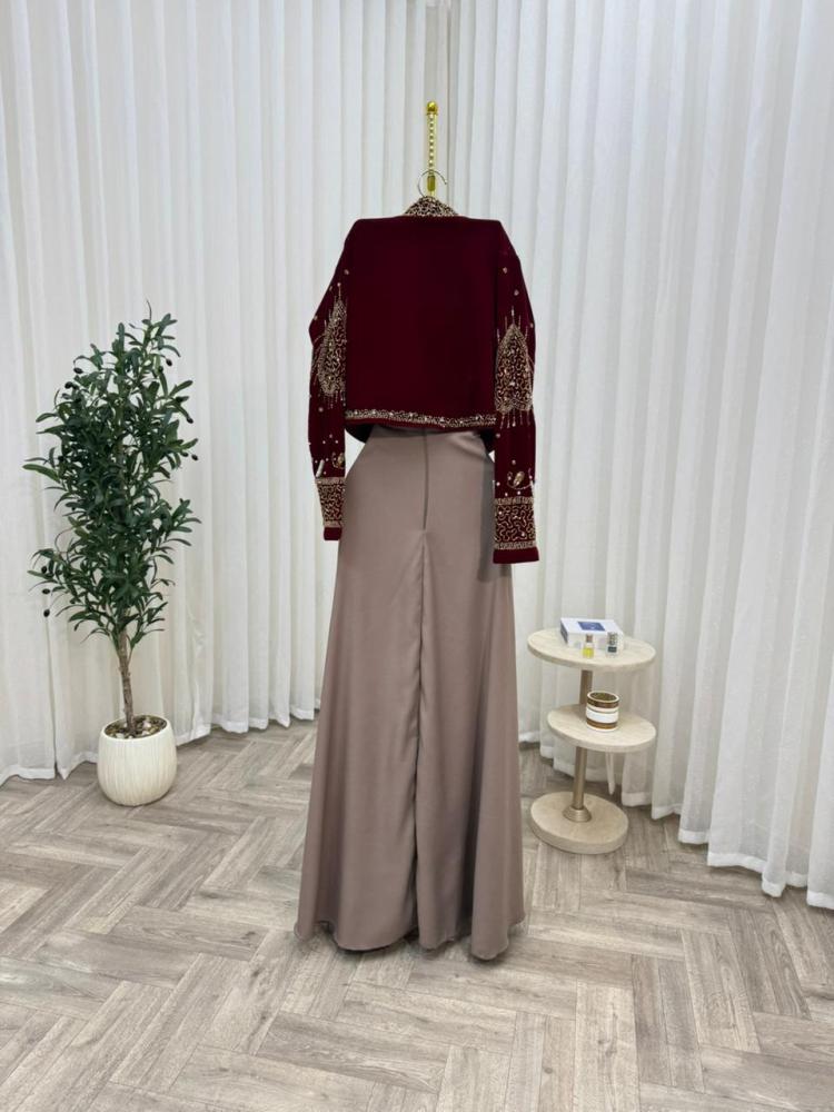 Evening dress red the fabric velvet jacket embroidery hand