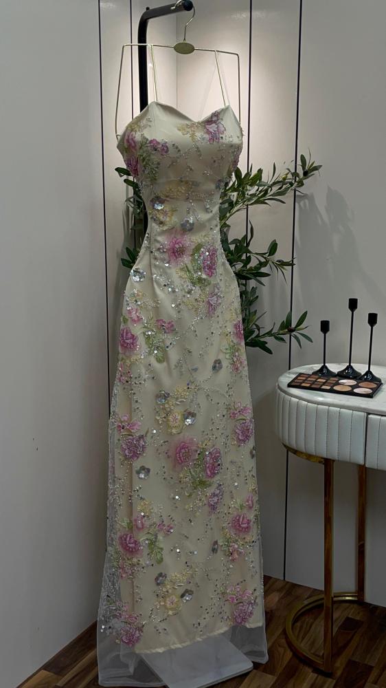 Evening dress, fabric مورد, beads, lining, Barbie long, short, lining
