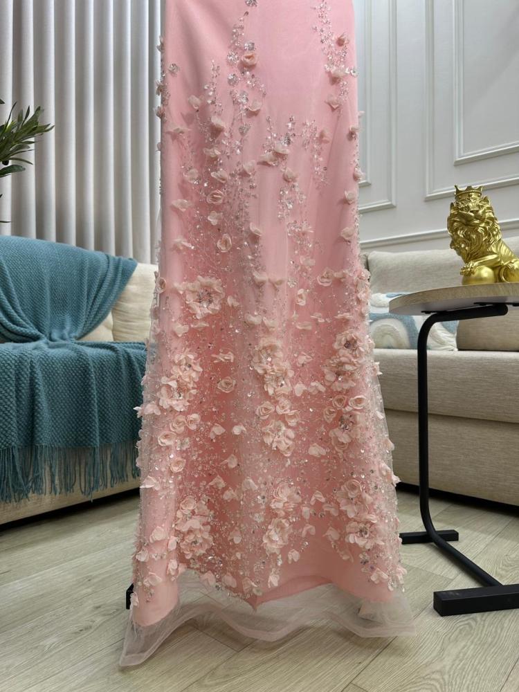 Pink evening dress, original Barbie fabric, first class, elegant embroidery, stylish look