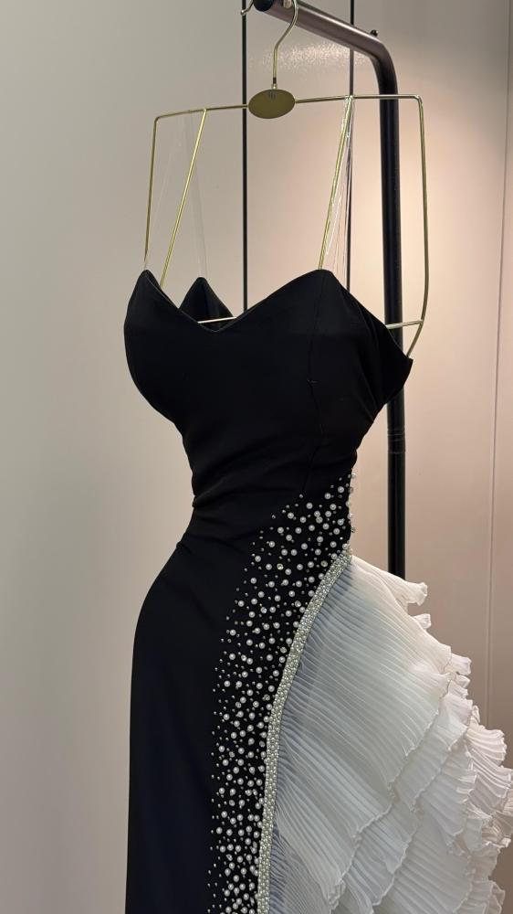Evening dress black fabric Barbie embroidered