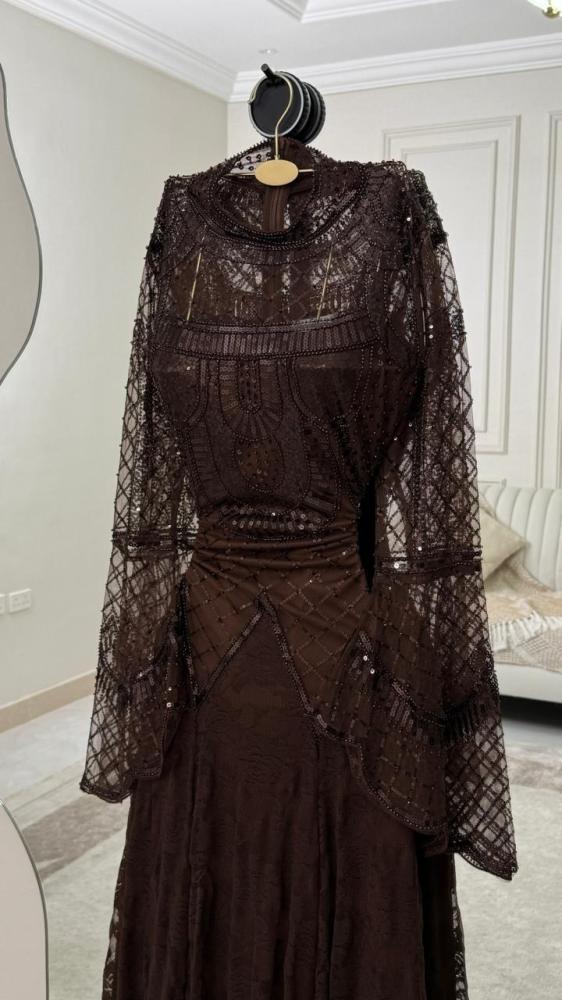 Evening dress black beaded embroidery hand-made and lace two colors