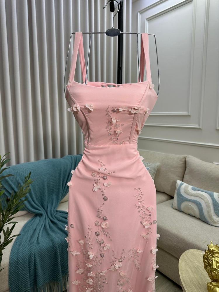 Pink evening dress, original Barbie fabric, first class, elegant embroidery, stylish look