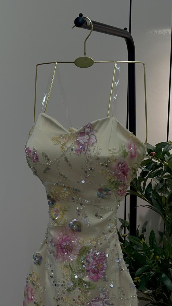 Evening dress, fabric مورد, beads, lining, Barbie long, short, lining