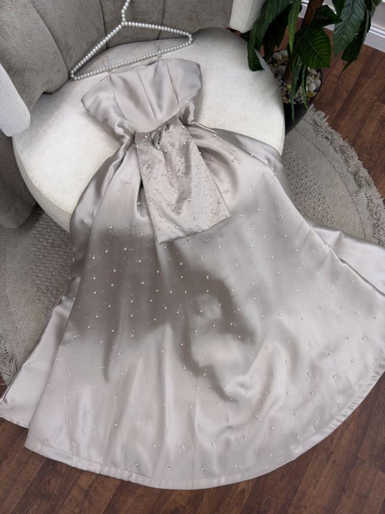 Evening dress gray fabric Mikado