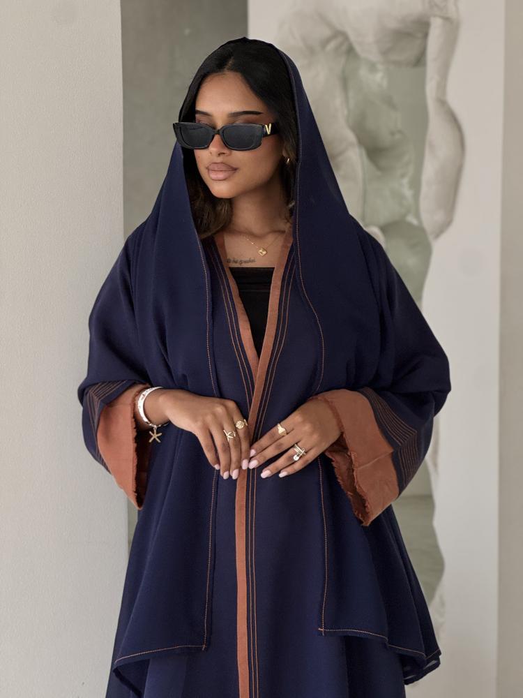عباية ملونة كريب مغسول كحلي