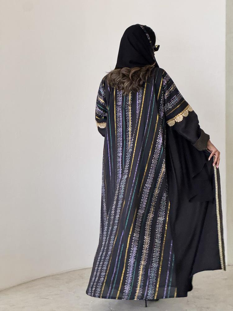 عباية سوداء كريب قطن مقصب اكمام كروشيه