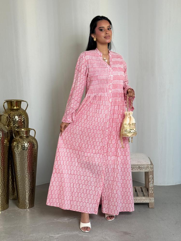 جلابية قطن طبقات بنقشة الزهور الوردية Lora pink flowers