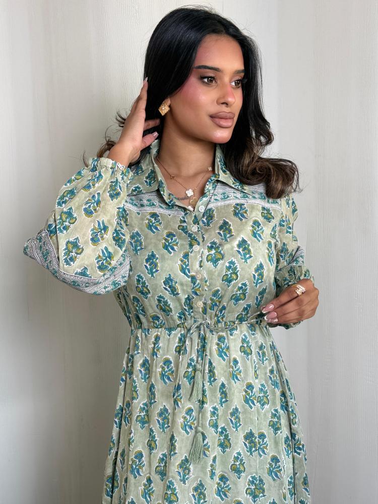 جلابية قطن طبقات زيتوني Irina olive