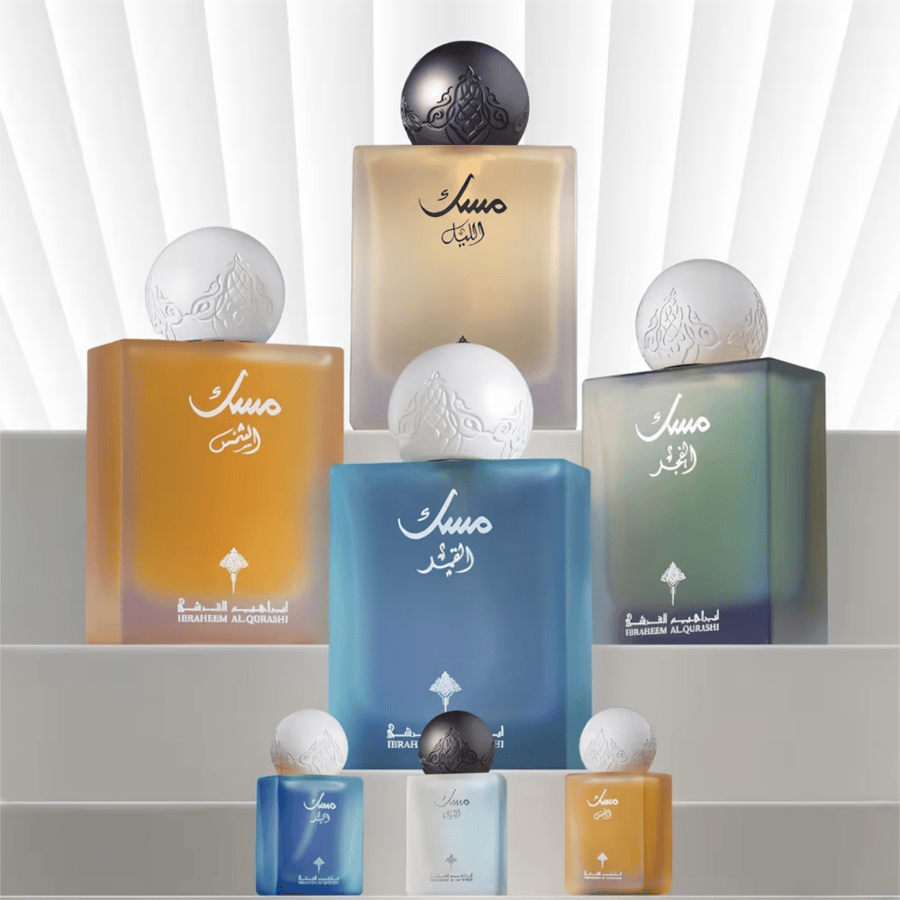 مجموعة مسك من ابراهيم القرشي + مسك الفجر، عطر للنساء، عطر للرجال، مجموعة جراجرانس للجنسين، مجموعة هدايا المسك، 4 × 75 مل عطور + 3 × 10 مل عينات صغيرة