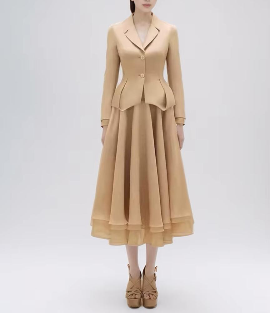 Blush Elegance Midi Suit Dress