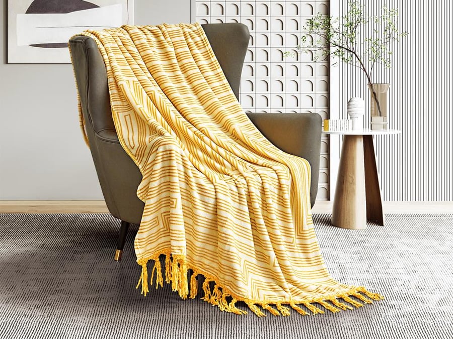 رمية كنب FLANNEL مشجرة مخمل خفيفة مفرد - 120×172 سم - أصفر