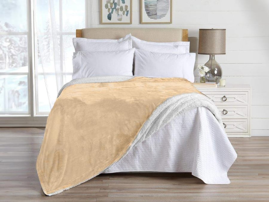 بطانية أدورا خفيفة مخمل فرو مزدوج - 200×240 سم - بيج غامق