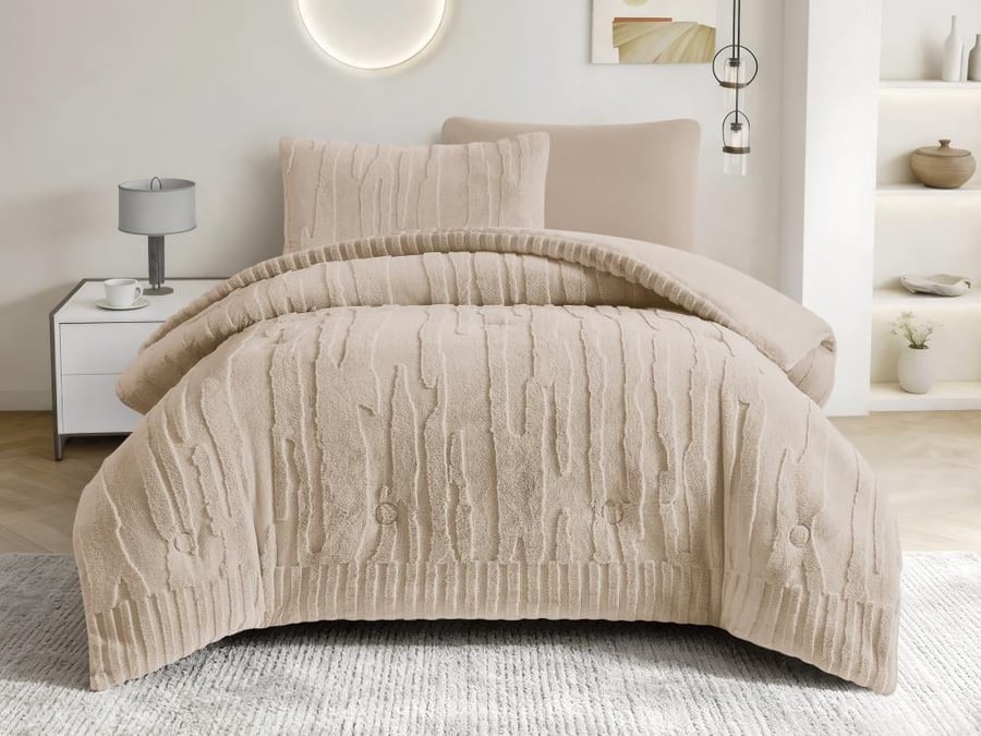 مفرش SUPER شتوي فرو مخمل مفرد ونص - 140×200 سم - 4 قطع - بيج غامق