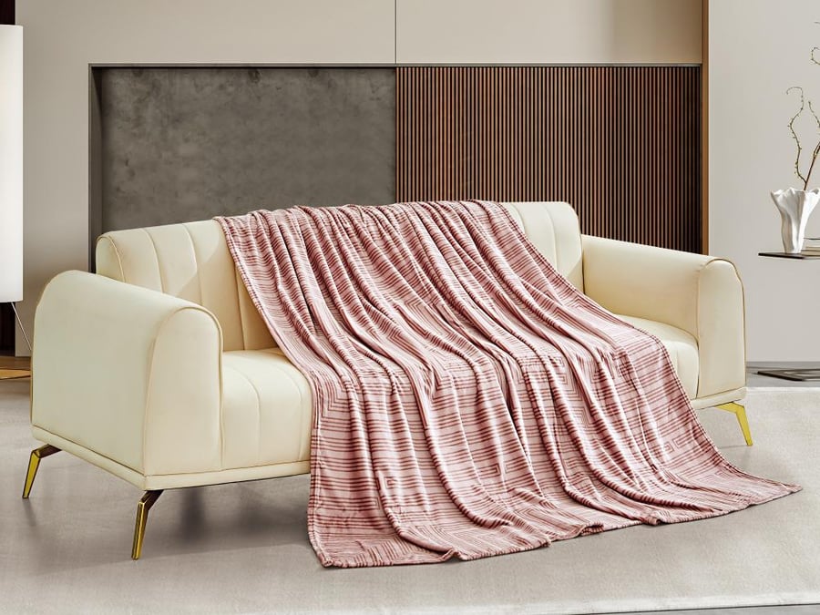 بطانية FLANNEL مشجرة مخمل خفيفة مفرد - 160×220 سم - وردي لحمي