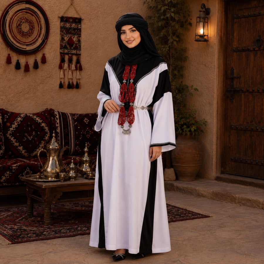 ثوب مكمم ابيض سيدات مقاس من 50 - 60
