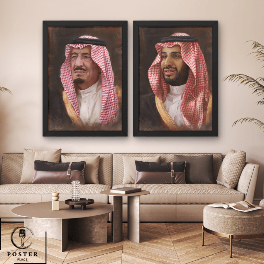 طقم لوحتين كانفس الملك سلمان وولي العهد محمد بن سلمان