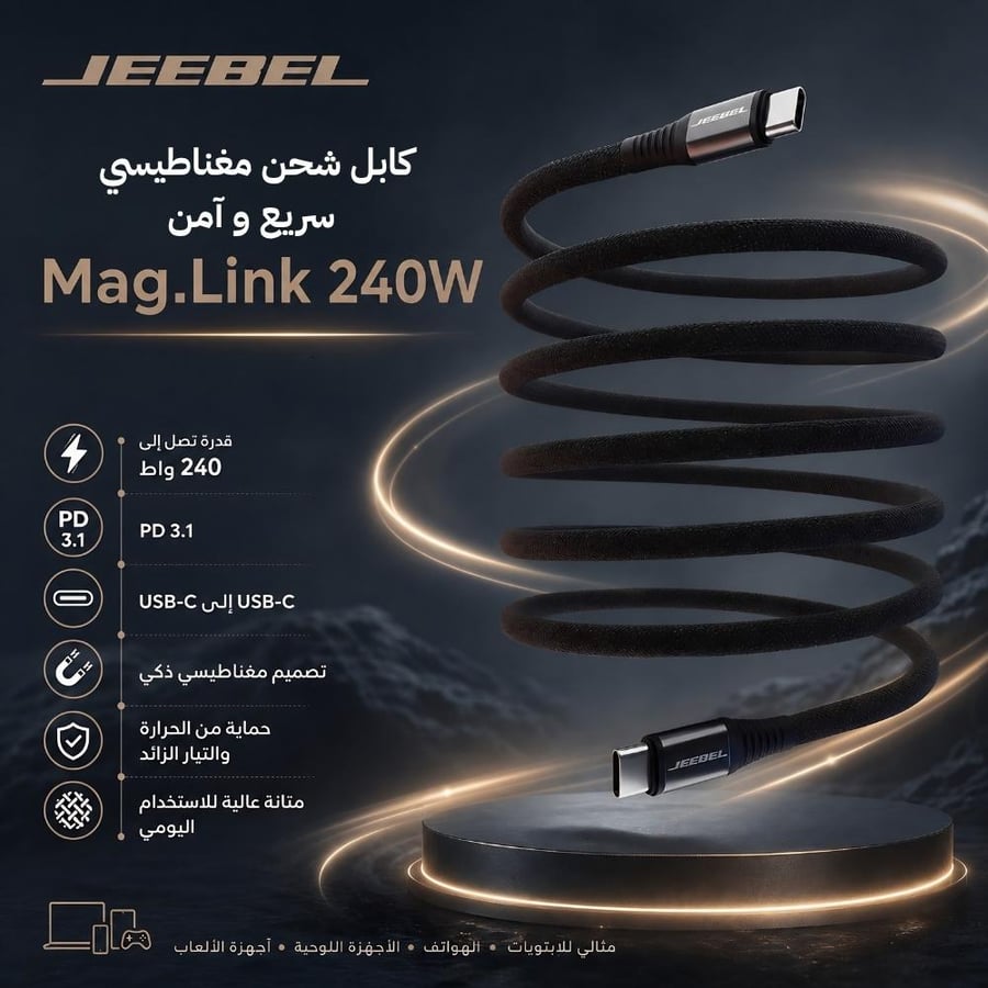 كابل جيبل ماج لينك 240 واط للشحن المغناطيسي فائق السرعة USB-C