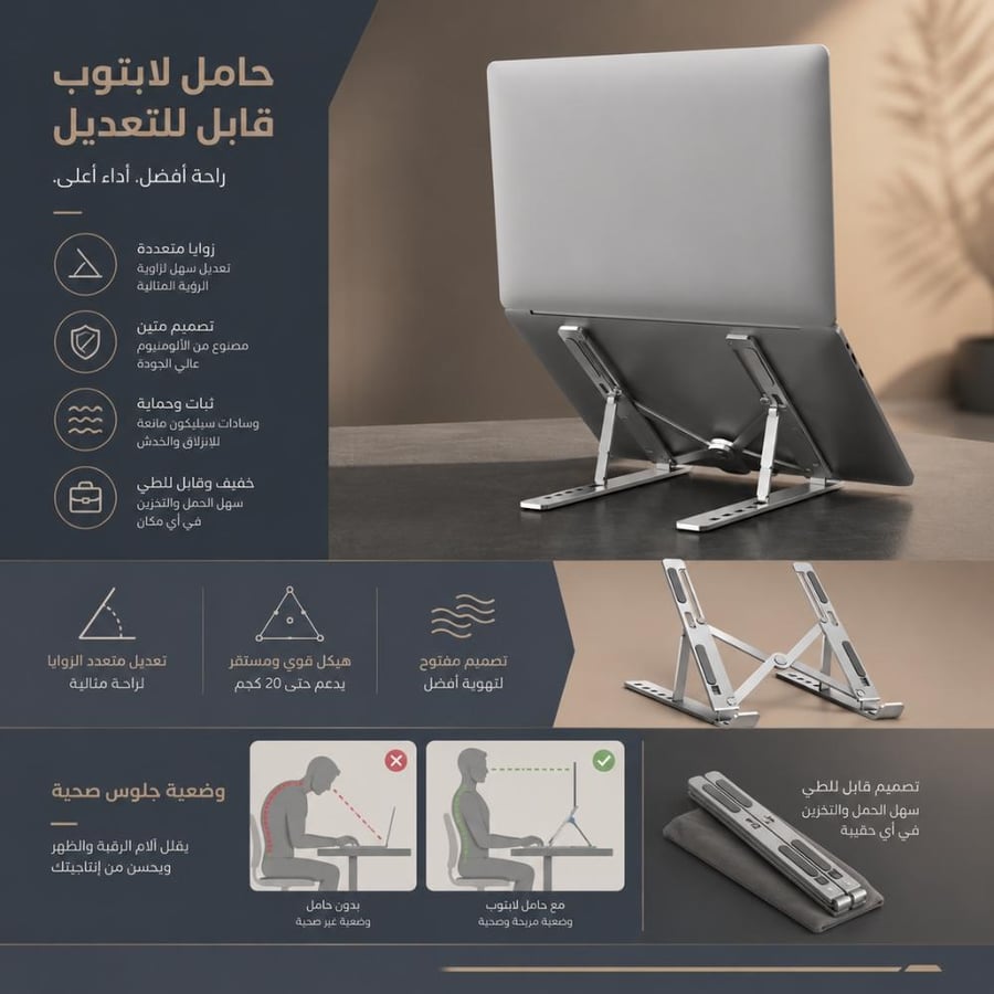 حامل لابتوب جيبل الألومنيوم القابل للطي: محمول