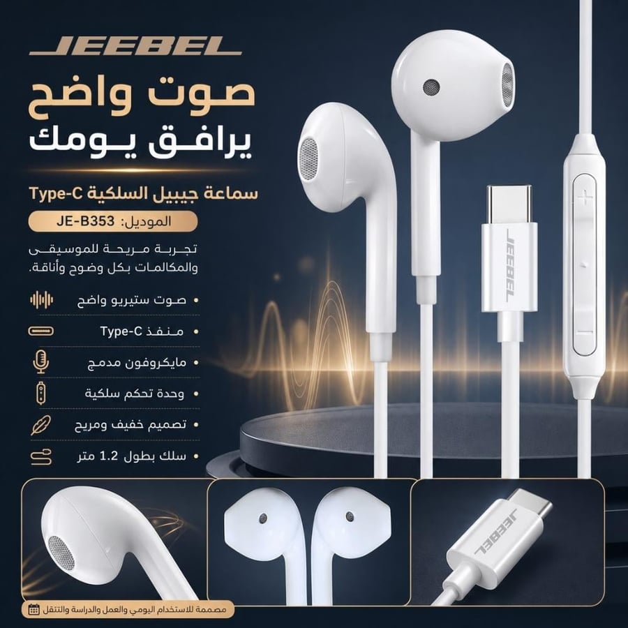 Wired earphones with Type-C port, microphone, and volume control – compatible with Android and iOS