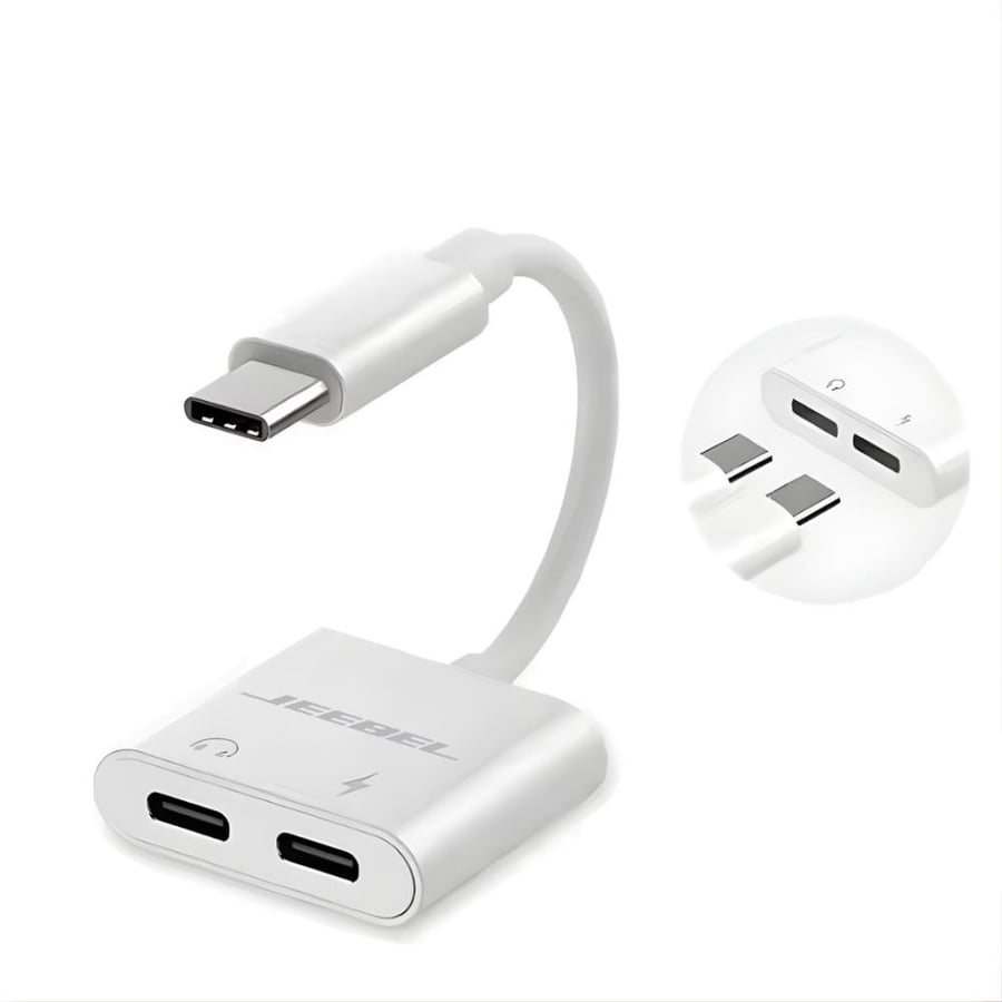محول USB-C متعدد المنافذ من JEEBEL - شحن واستماع متزامن للأجهزة الذكية