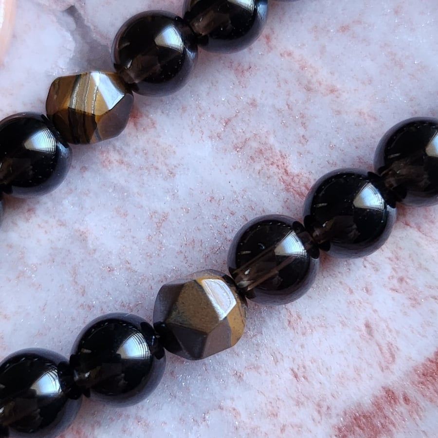 سبحة السموكي كوارتز Smokey Quartz و عين النمر Tiger Eye