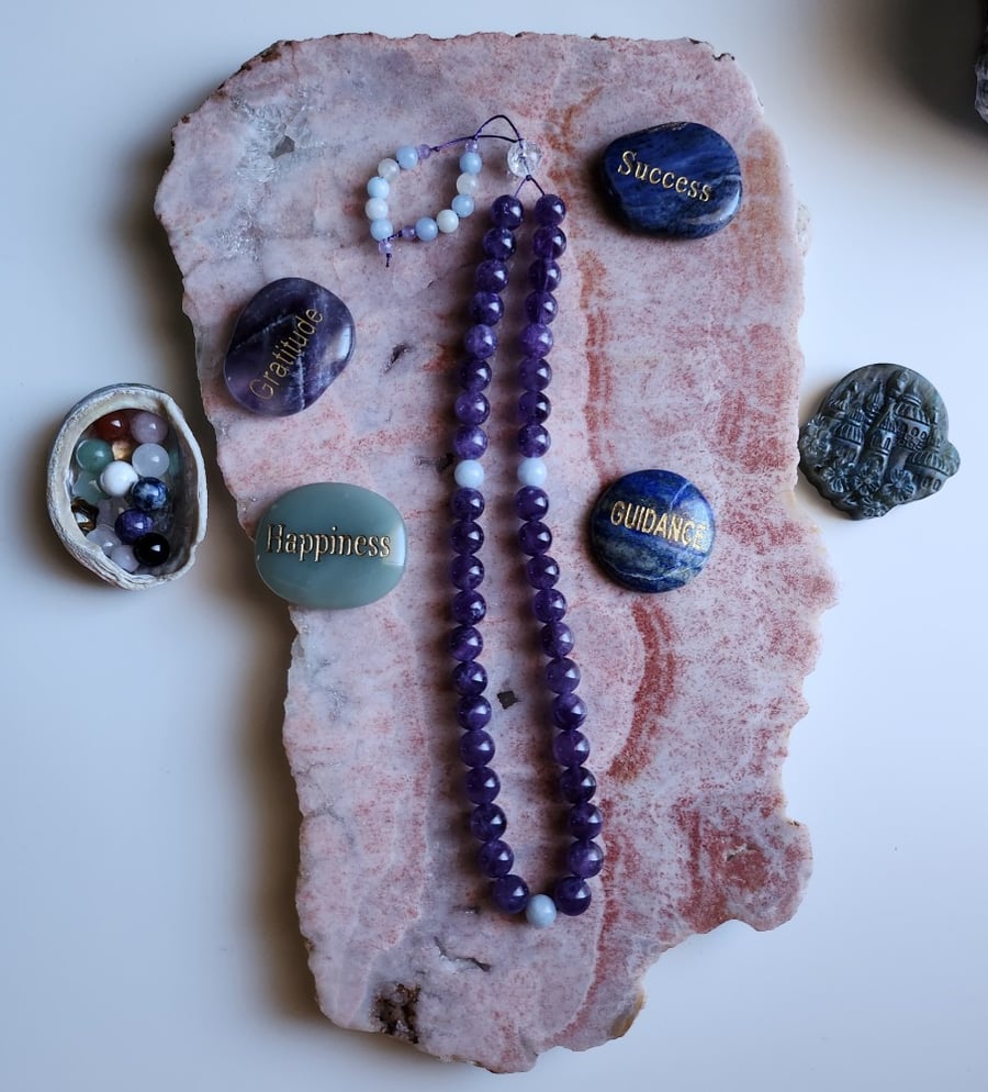 سبحة الفخامة والأناقة من حجر الأمثيست Amethyst  و الأكوامارين Aquamarine