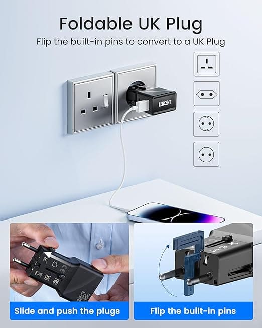 محول سفر عالمي صغير محمول بقوة 20 و مدخل (USB-C) و (USB-A)