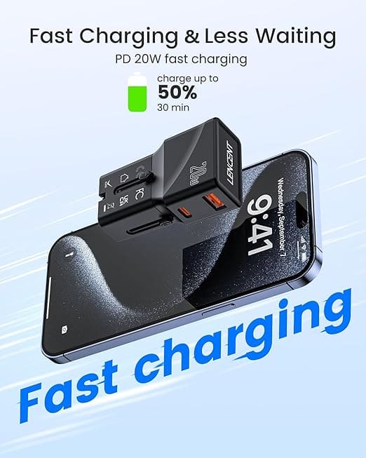 محول سفر عالمي صغير محمول بقوة 20 و مدخل (USB-C) و (USB-A)