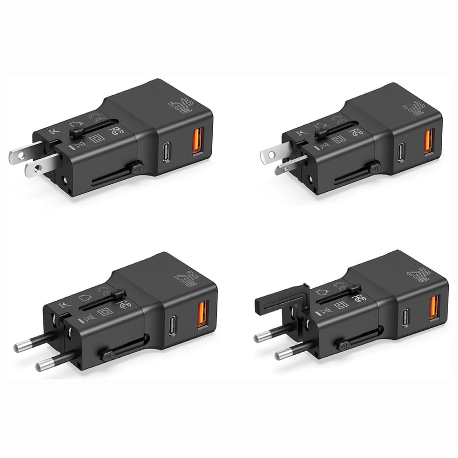 محول سفر عالمي صغير محمول بقوة 20 و مدخل (USB-C) و (USB-A)