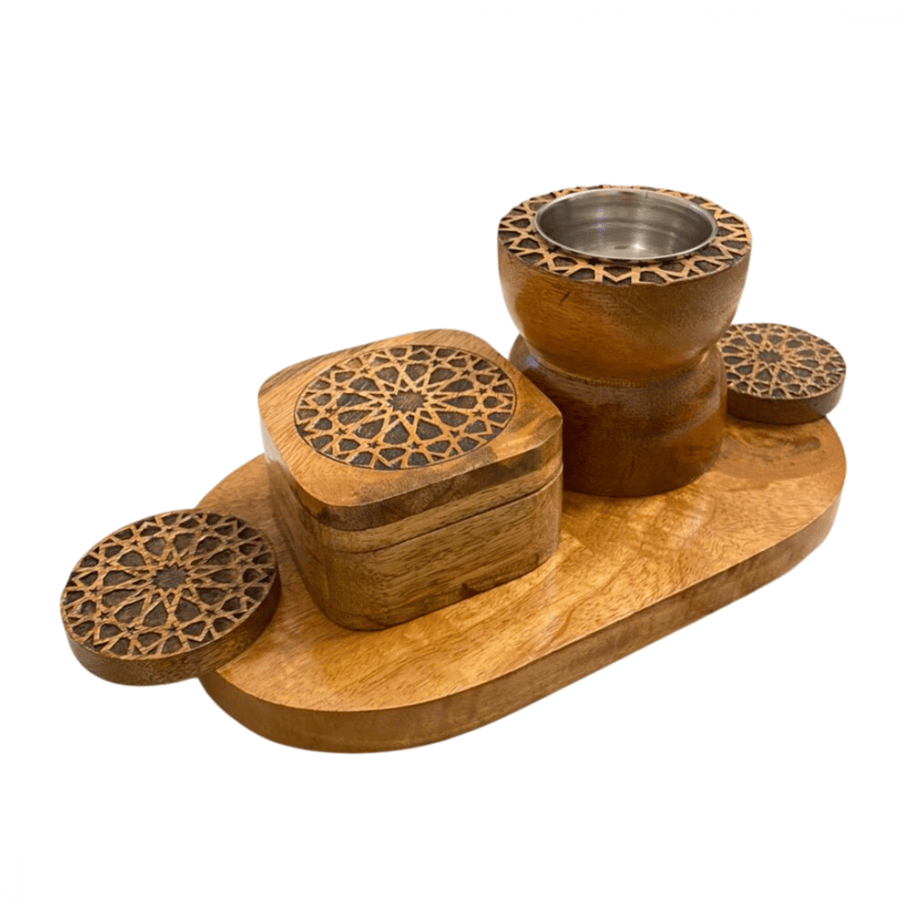 Wooden incense burner with Islamic decoration