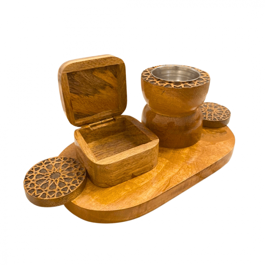 Wooden incense burner with Islamic decoration