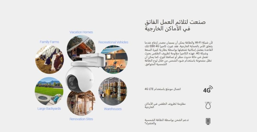 3MP | External moving surveillance camera battery-powered supports SIM card with solar panel EZVIZ EB8 2K Type C