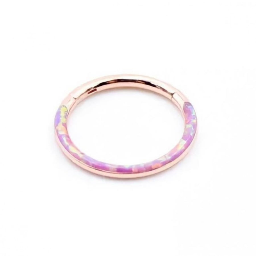 حلق طبي بحجر الأوبال الوردي للأذن - Surgical Pink Opal Ear Piercing 16G
