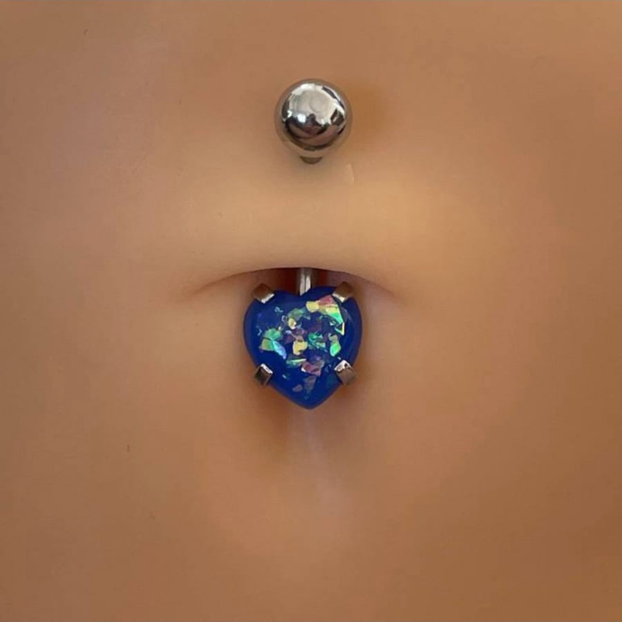 حلق طبي للسرة - Surgical Blue Opal Belly Ring