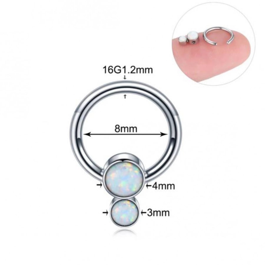 حلق طبي دائري للأذن و الأنف - White Stainless Stee Opal Stone hoop for ear and Nose