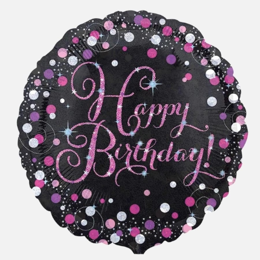 بالون فويل هولوغرافي وردي Happy Birthday مقاس - 45 سم