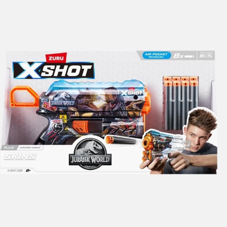 مسدس زورو X-Shot فلوكس عالم الجوراسي مع 8 سهام للأطفال