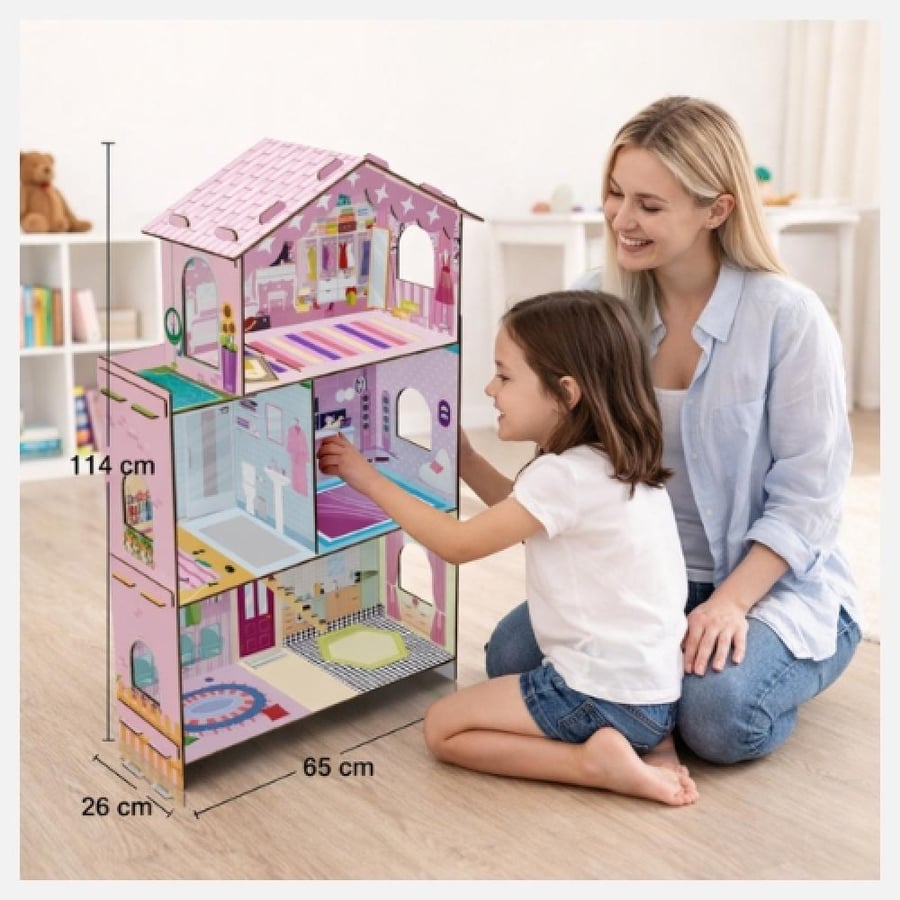 بيت دمى كرتوني كبير DIY للأطفال 3 طوابق مع مسبح - حكاية طفل