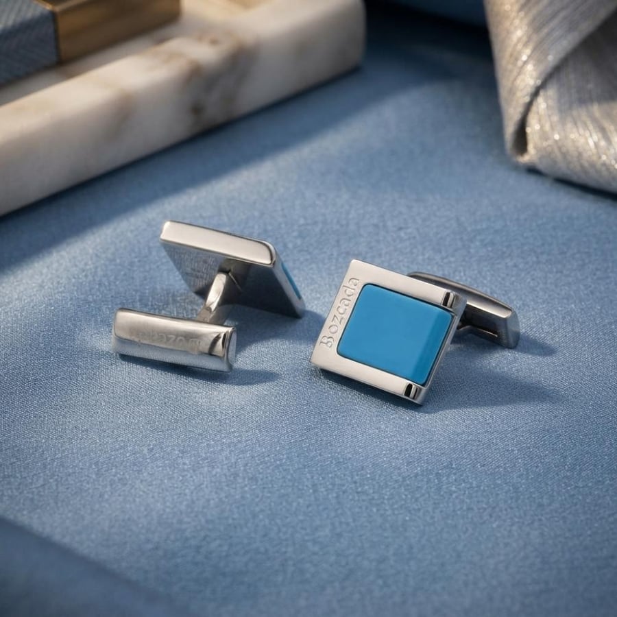 Bozcada cufflink stainless steel VIP silver with Fayrouz color