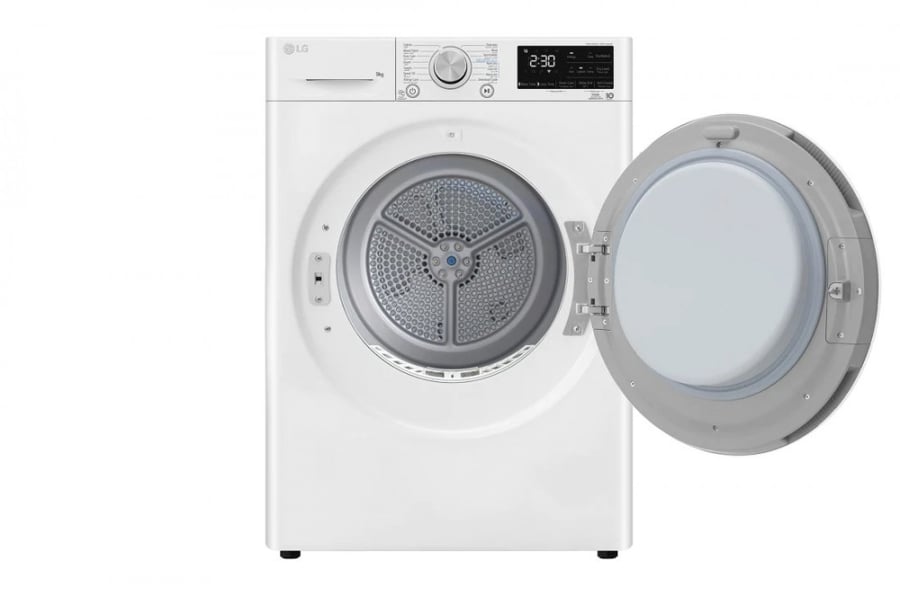 RH90V3AV0W مجفف ذو عاكس مزدوج سعة 9 كجم، مع مستشعر تجفيف, العناية بالحساسية ، بلون أبيض، يدعم تطبيق ThinQ