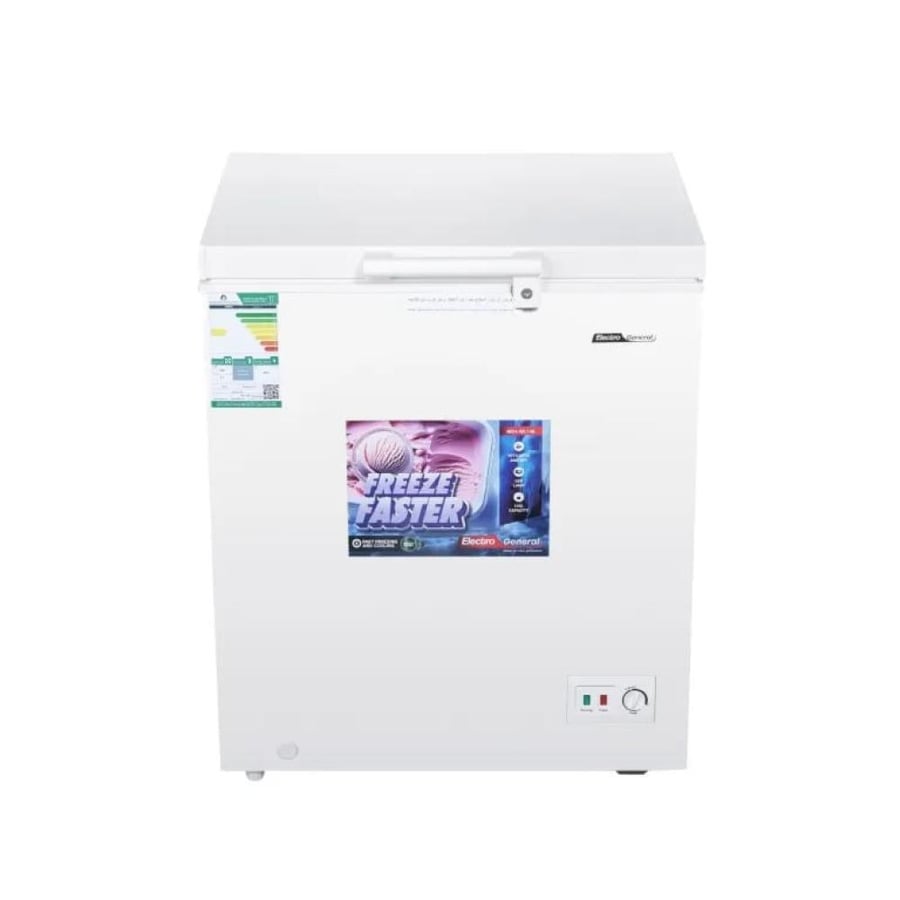 فريزر أفقي Electro General سعة 145 لتر - تجميد فائق وإضاءة LED - موديل NCH-WL146