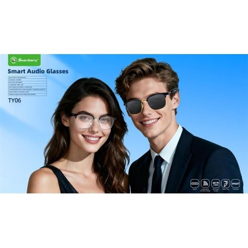نظارات شمسية ذكية متعددة الاستخدامات من NODIZZ Local Stock-TY06، مزودة بمكبرات صوت مدمجة، وتقنية بلوتوث 6.0، وموسيقى ستيريو عالية الدقة/مكالمات/ترجمة، لون أسود