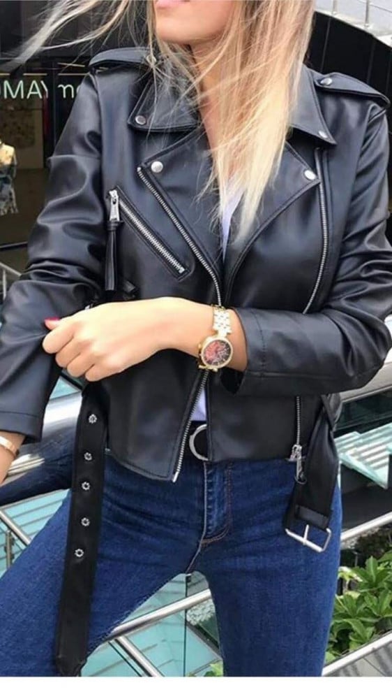 جاكيت جلدي نسائي ، أناقة وجودة عالية ، لون أسود