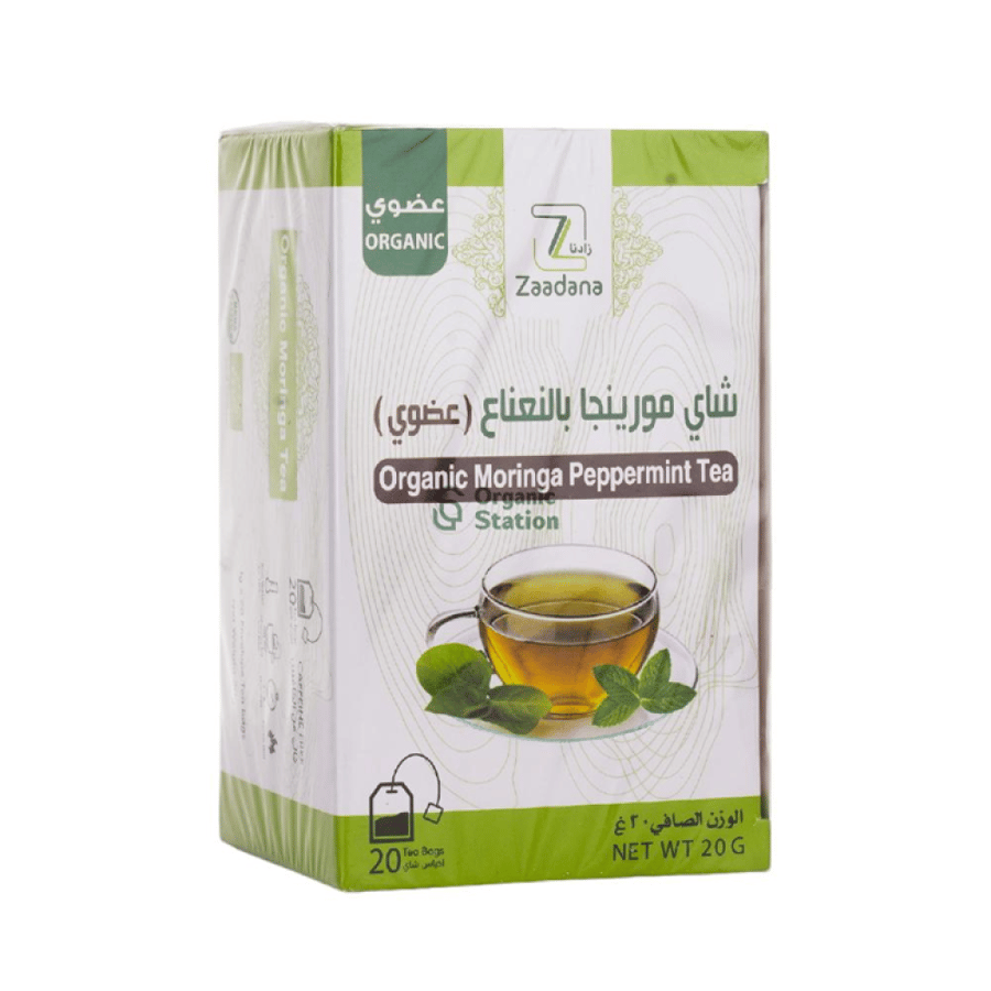 شاي المورينجا بالنعناع العضوي من زادنا خالي من الكافيين 20ظرف ×1جم