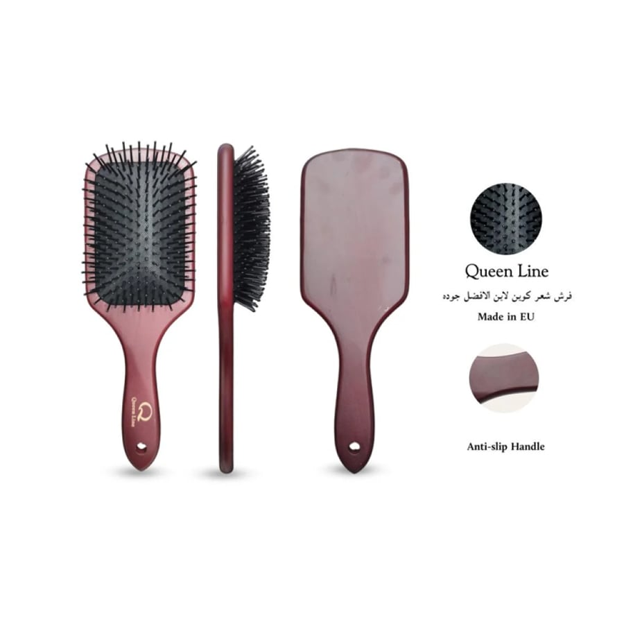 فرشاة شعر خشبيه عريضه باسنان بلاستيكيه مدببه برؤوس سوداء كوين لاين موديل GNR-2003