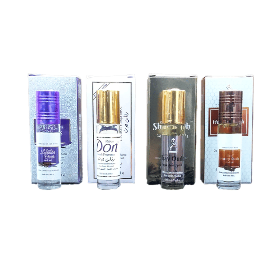 عطر دون رول اون مركز من رفاس للعطور 6مل×4حبات دون الابيض /دون شي عود / دون عود عسل /دون عود لافندر