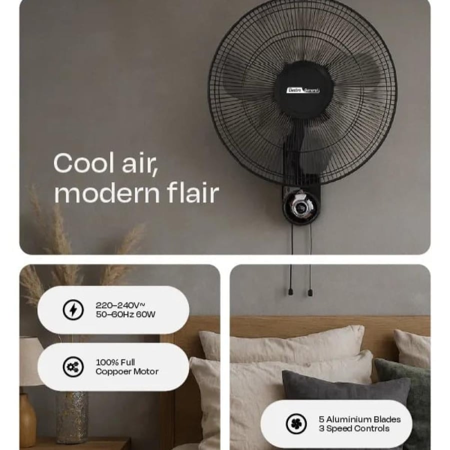 Wall fan Electro General size 16 inches with power 60 watts - model FWL-BK16