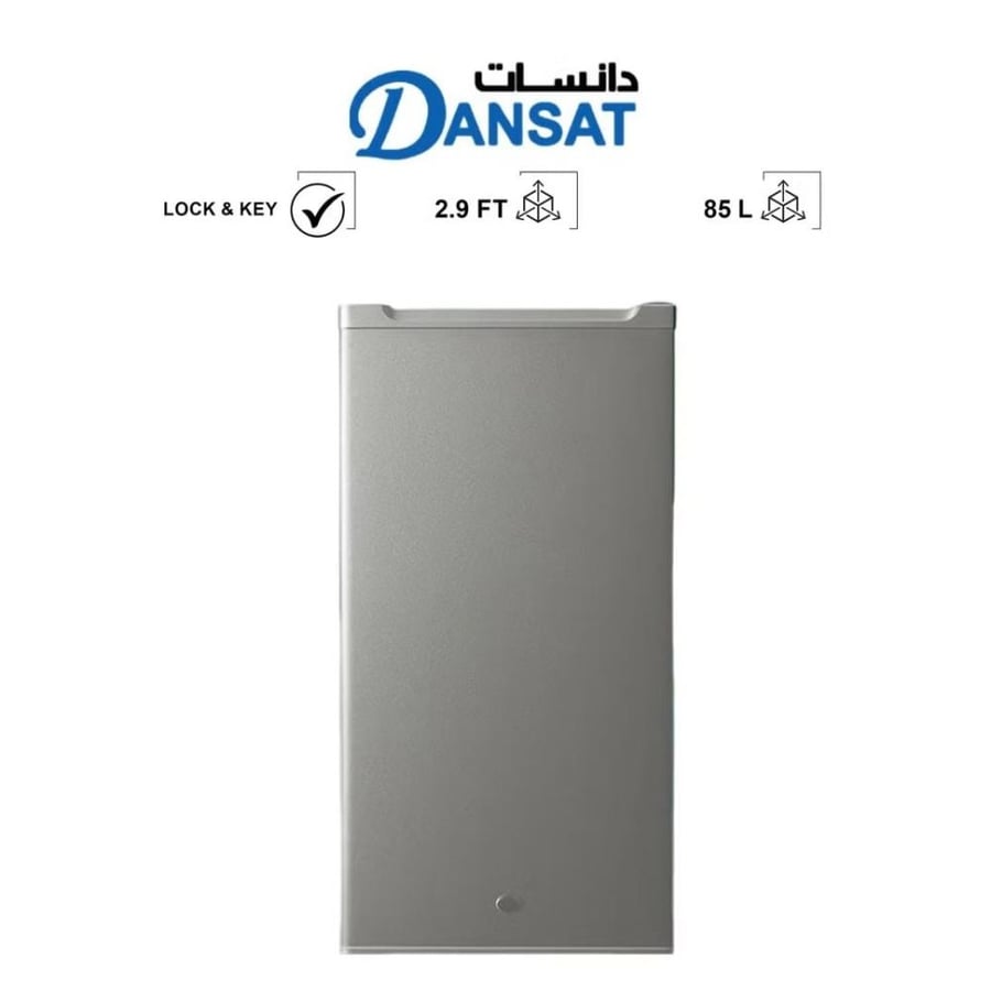 ثلاجة دانسات باب واحد 85 لتر (2.9 قدم) مع ضوء داخلي وقفل ومفتاح – فضي (موديل DAN140SR-S)