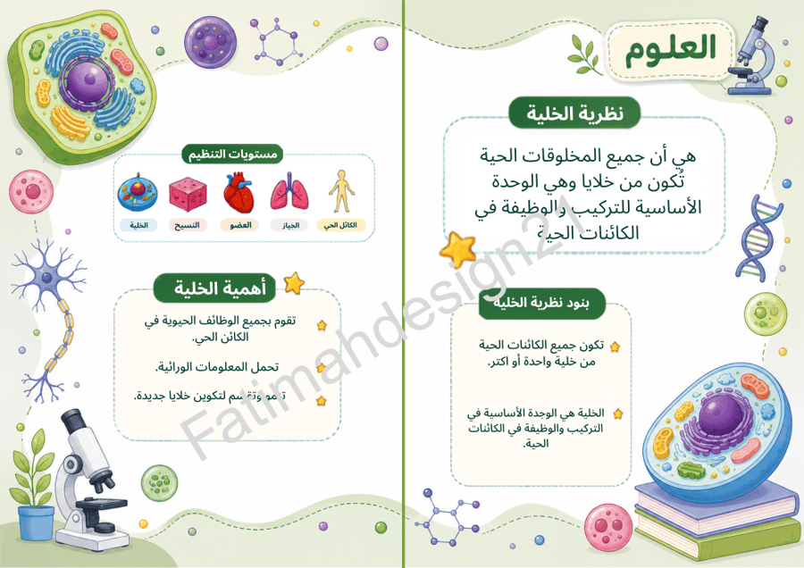 مطوية علوم الصف السادس نظرية الخلية
