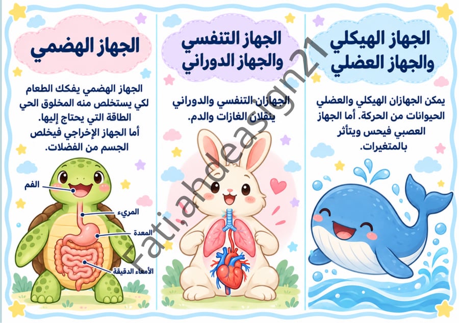 مطوية علوم الصف الرابع أجهزة الحيوانات